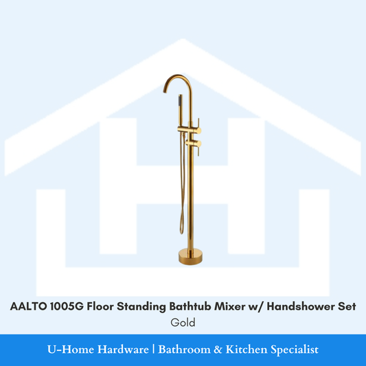 AALTO 1005G Floor Standing Bathtub Mixer with Handshower Set Gold for Singapore bathroom renovation