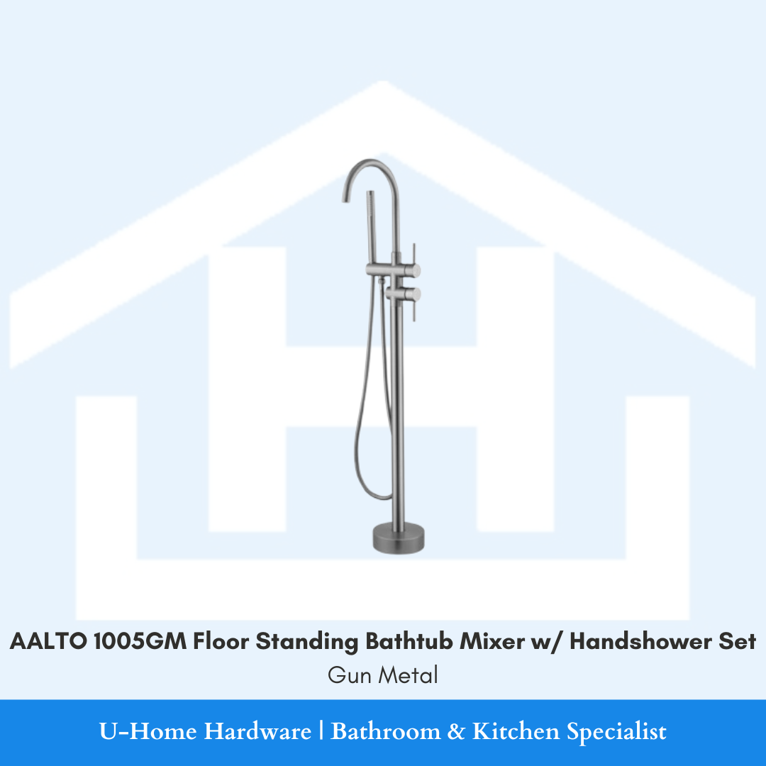 AALTO 1005GM Floor Standing Bathtub Mixer with Handshower Set Gun Metal for Singapore bathroom renovation.