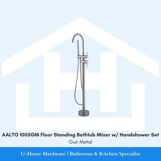 AALTO 1005GM Floor Standing Bathtub Mixer with Handshower Set Gun Metal for Singapore bathroom renovation.