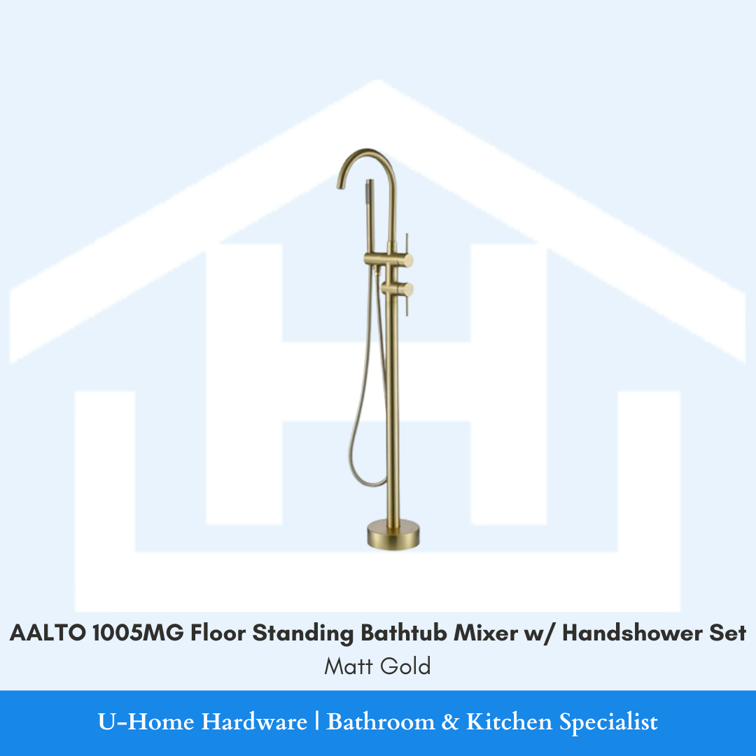 AALTO 1005MG Floor Standing Bathtub Mixer with Handshower Set Matt Gold for Singapore bathroom renovation