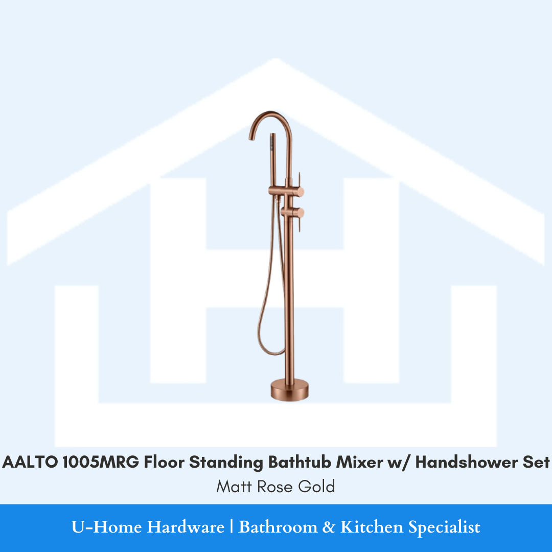 AALTO 1005MRG Floor Standing Bathtub Mixer with Handshower Set Matt Rose Gold for Singapore bathroom renovation