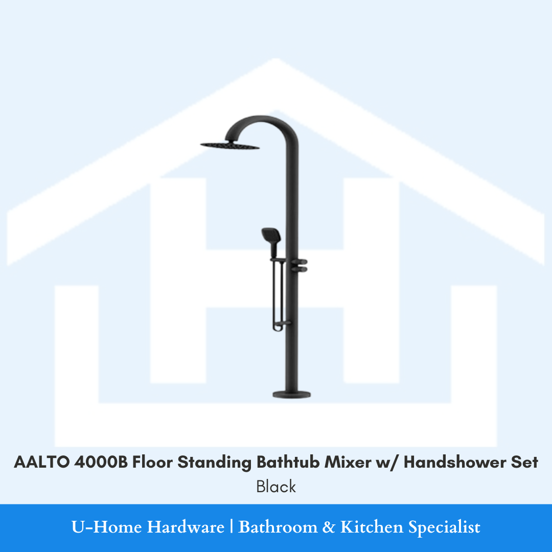 AALTO 4000B Floor Standing Bathtub Mixer with Handshower Set Black for Singapore bathroom renovation.