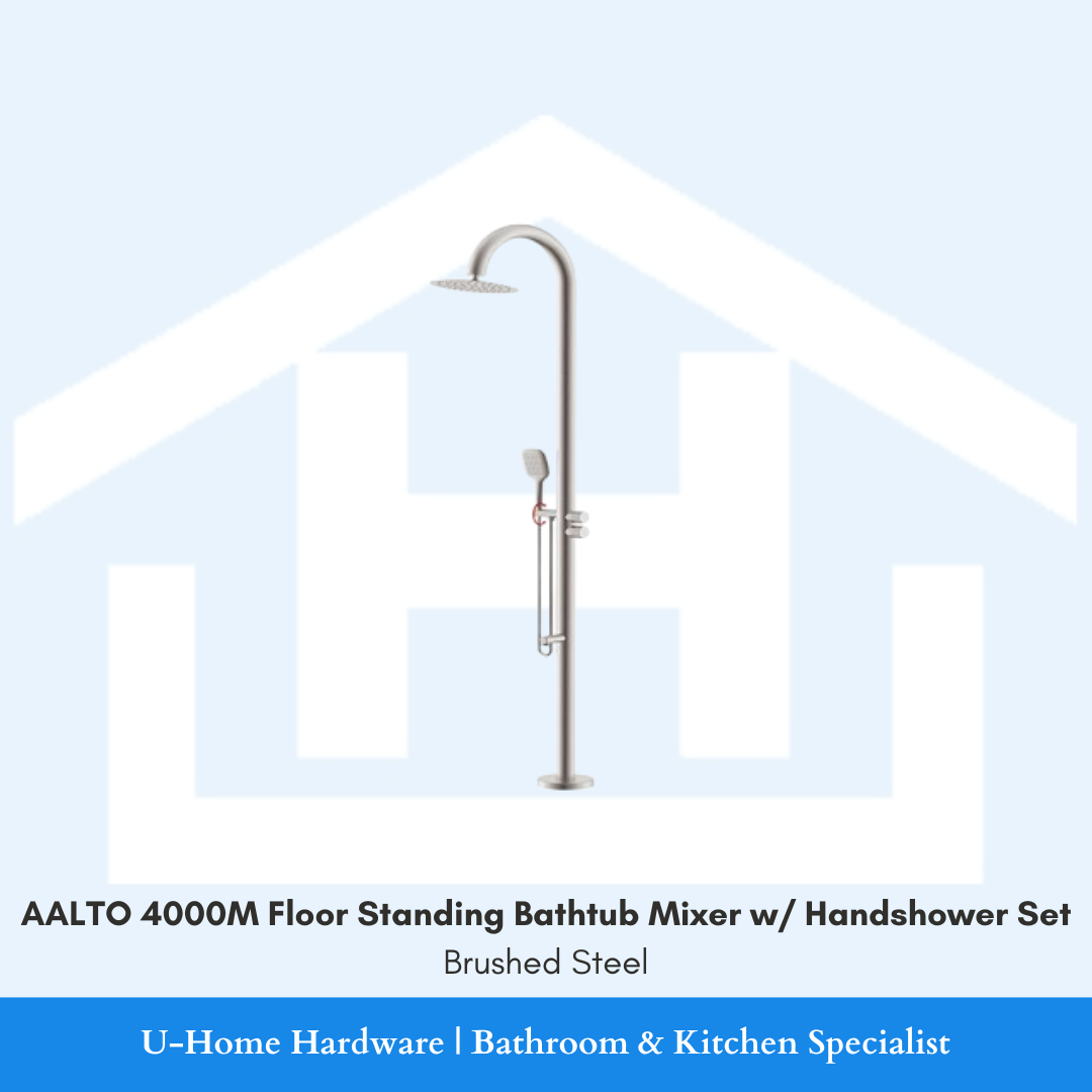 AALTO 4000M Floor Standing Bathtub Mixer with Handshower Set Brushed Steel for Singapore bathroom renovation