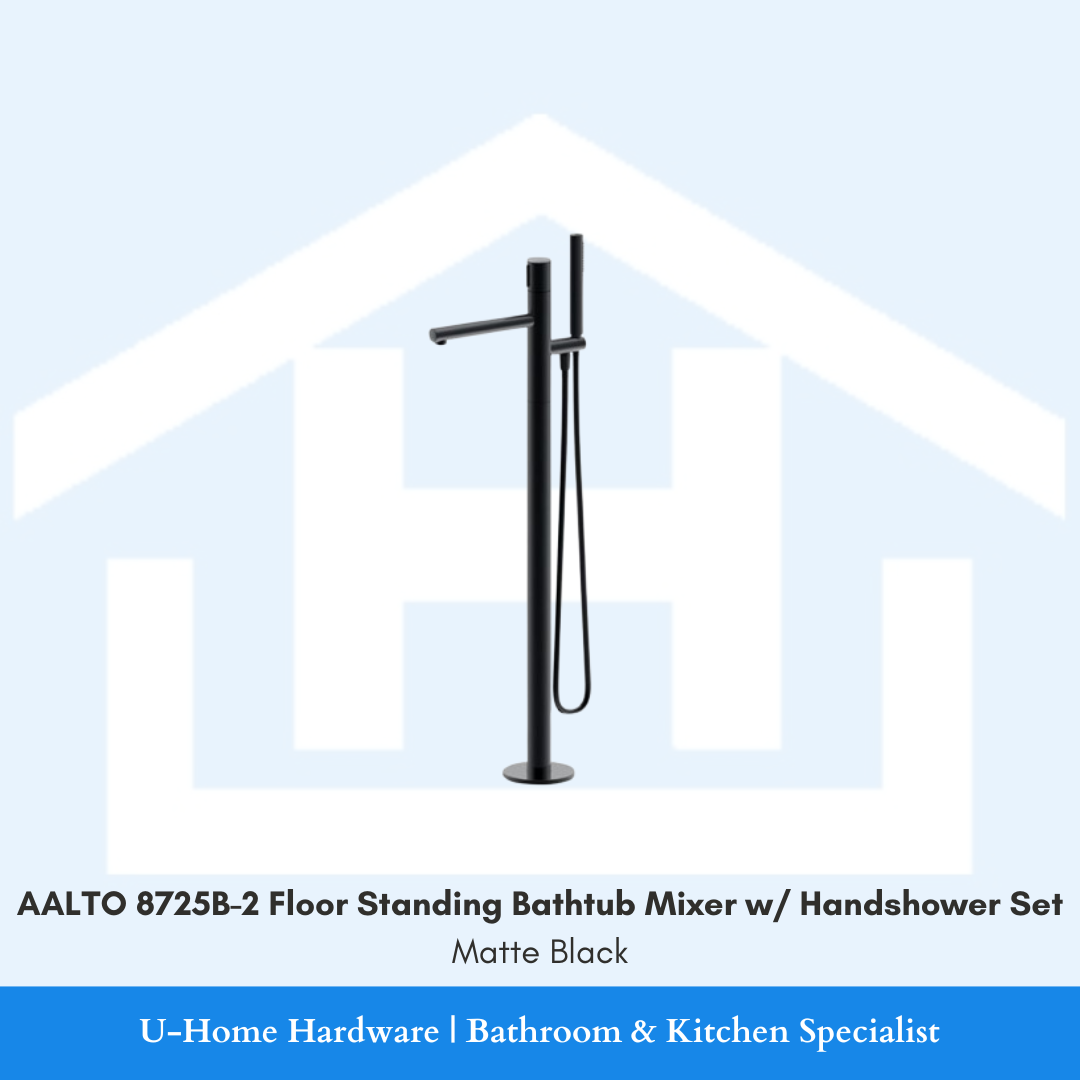AALTO 8725B-2 Floor Standing Bathtub Mixer with Handshower Set Matte Black for Singapore bathroom renovation