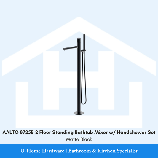 AALTO 8725B-2 Floor Standing Bathtub Mixer with Handshower Set Matte Black for Singapore bathroom renovation