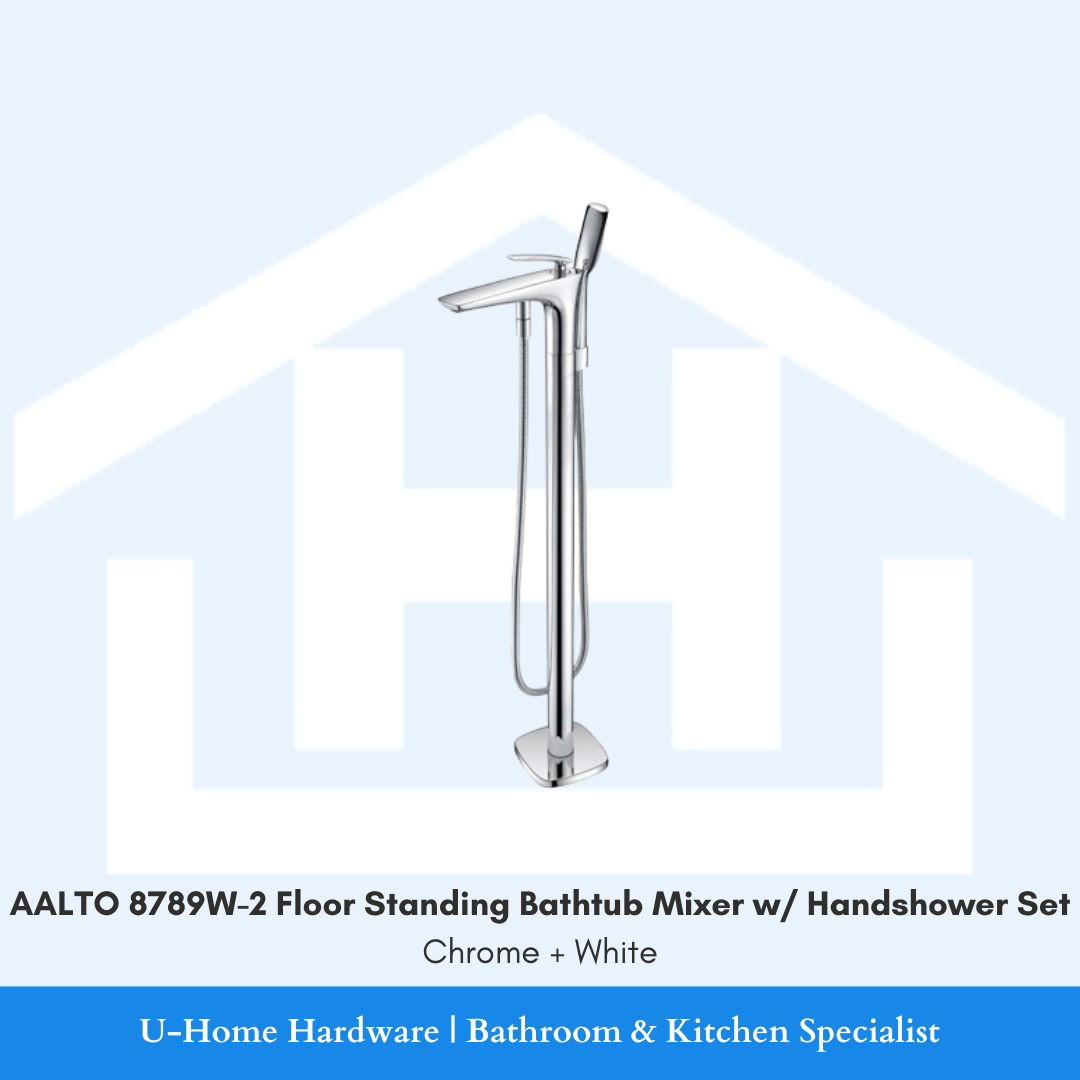 AALTO 8789W-2 Floor Standing Bathtub Mixer with Handshower Set Chrome White for Singapore bathroom renovation