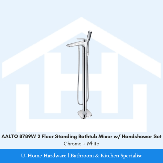 AALTO 8789W-2 Floor Standing Bathtub Mixer with Handshower Set Chrome White for Singapore bathroom renovation