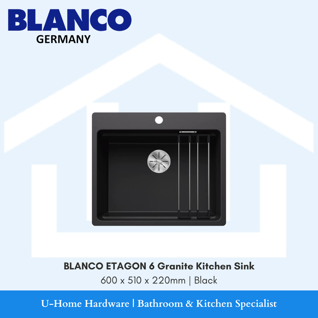 BLANCO ETAGON 6 SILGRANIT Granite Topmount Kitchen Sink with Tap Ledge 600x510x220mm Black for Singapore kitchen renovation