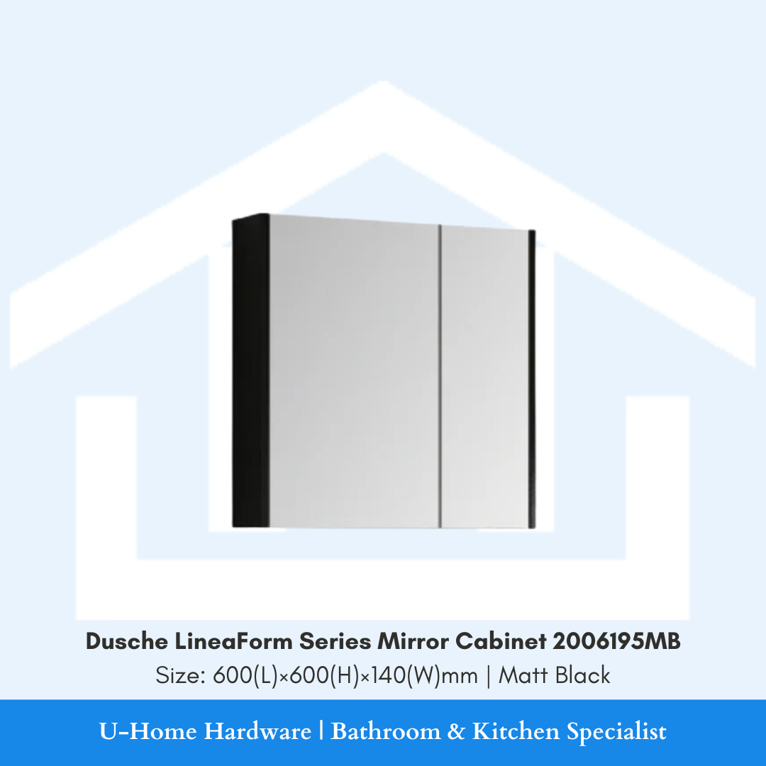 Dusche LineaForm Series 2006195MB Matt Black Mirror Cabinet 600x600x140mm for Singapore home bathroom renovation