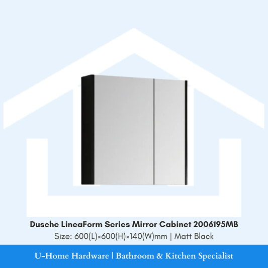 Dusche LineaForm Series 2006195MB Matt Black Mirror Cabinet 600x600x140mm for Singapore home bathroom renovation