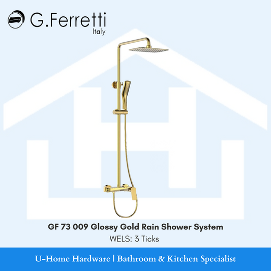 GLOSSY GOLD RAINSHOWER SET. G FERRETTI GF73 009 GLOSSY GOLD RAINSHOWER SET. rainshower set. shower set. hand shower set