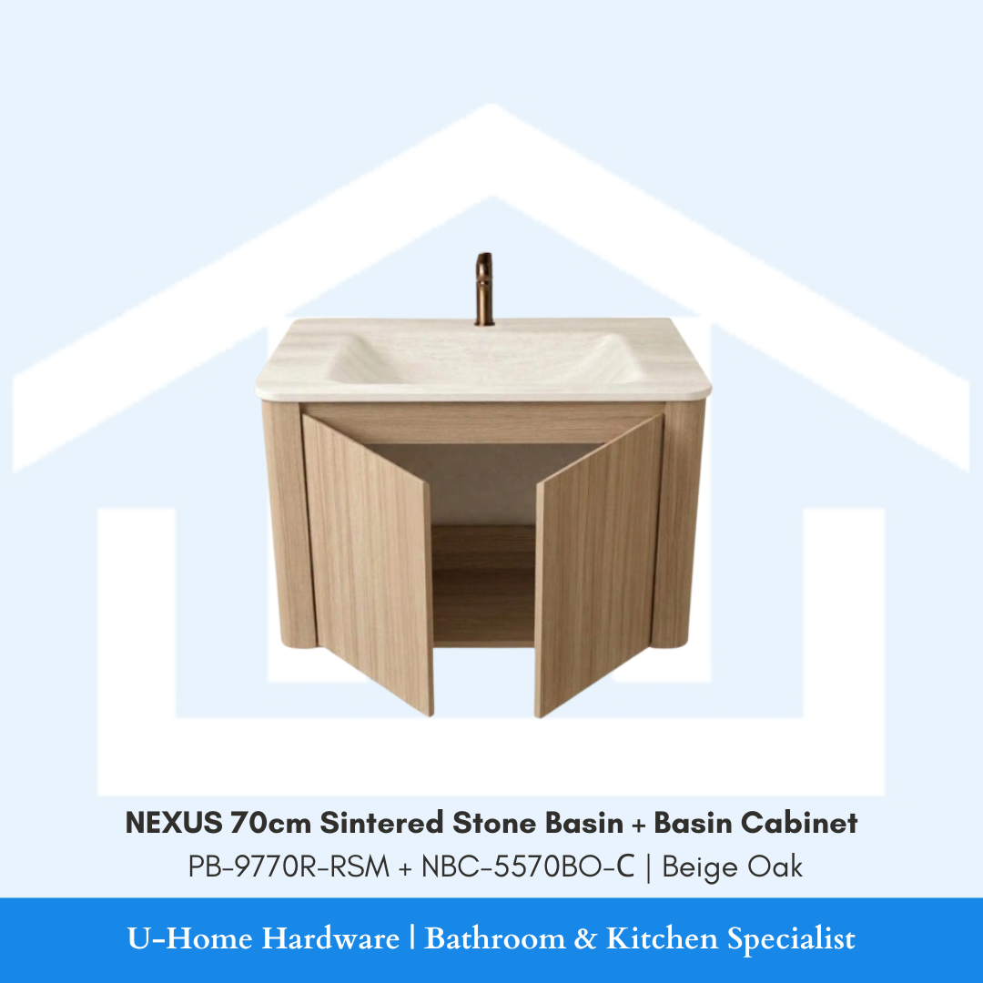 NEXUS 70cm Sintered Stone Basin and Cabinet Set PB-9770R-RSM NBC-5570BO-C Beige Oak for Singapore bathroom renovation
