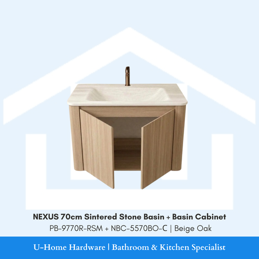 NEXUS 70cm Sintered Stone Basin and Cabinet Set PB-9770R-RSM NBC-5570BO-C Beige Oak for Singapore bathroom renovation