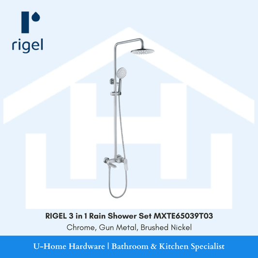RIGEL 3 in 1 Rain Shower Set MXTE65039T03 in Chrome Gun Metal Brushed Nickel for Singapore bathroom renovation