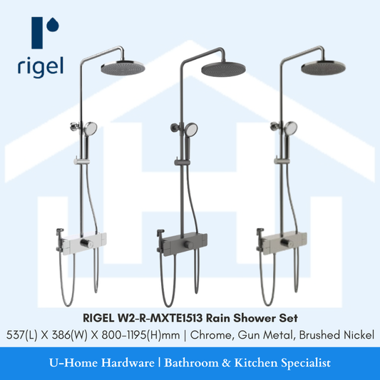 RIGEL W2-R-MXTE1513 Rain Shower Set in Chrome Gun Metal Brushed Nickel for Singapore bathroom renovation.