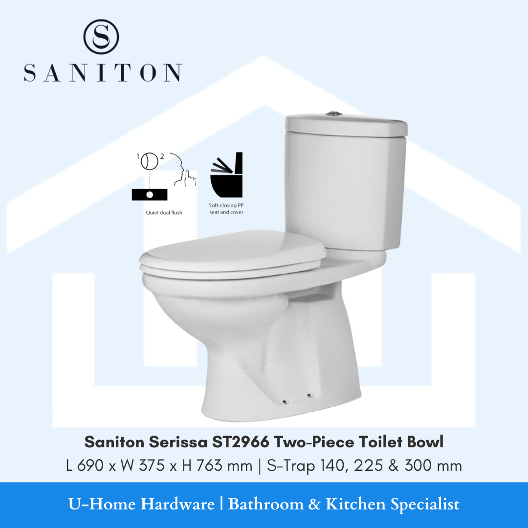 SANITON Serissa ST2966 Two-Piece Toilet Bowl (Available in S-Trap 140, 225, 300mm). toilet bowl. toilet bowl singapore. toilet bowl cover. toilet bowl choke. toilet bowl price. toilet bowl with bidet. toilet bowl with installation. toilet bowl replacement singapore. toilet bowl 300mm. toilet bowl price singapore. toilet bowl size Singapore. toilet bowl dimensions singapore. toilet bowl cost Singapore. toilet bowl buy. toilet bowl s trap. toilet bowl s-trap vc p-trap