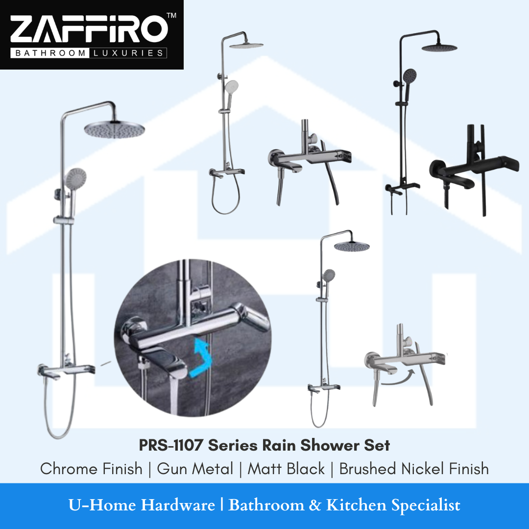 ZAFFIRO PRS-1107.11 Chrome Rain Shower Set | PRS-1107.33BK Matt Black | PRS.1107.11BN Brushed Nickel | PRS-1107.88GM Gun Metal | PRS-1107.88GM Gun Metal. rain shower set. shower set. zaffiro. zaffiro toilet bowl. rain shower singapore. bathroom shower. bathroom accessories. bathroom supply. shower set