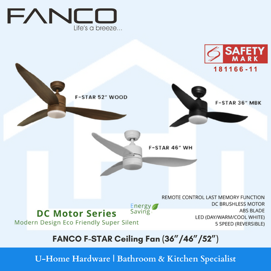 FANCO F-STAR Ceiling Fan (Available in 36",46",52")