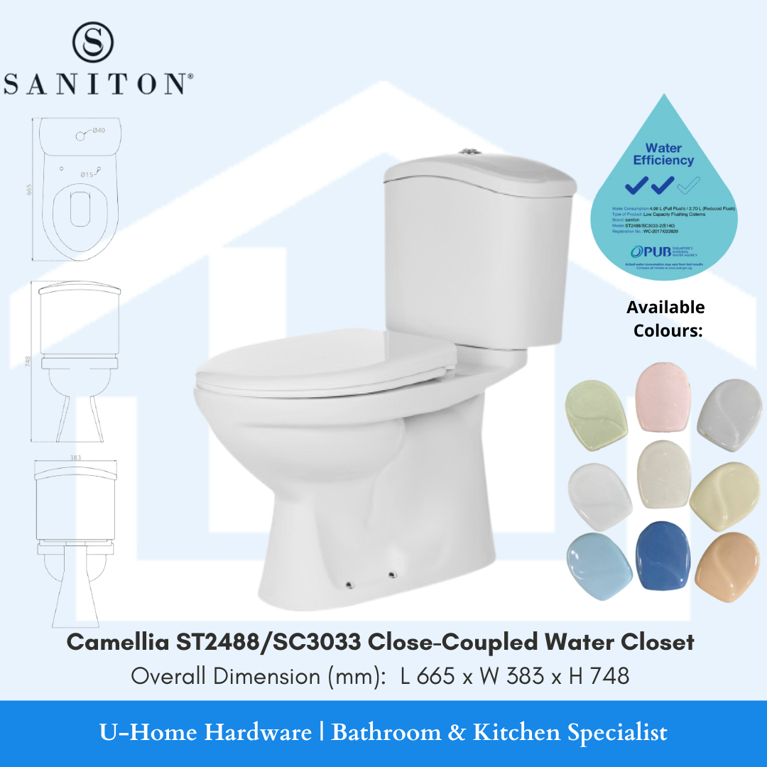 SANITON CAMELLIA ST2488/SC3033 Close Coupled Water Closet (Available in 9 different colours)