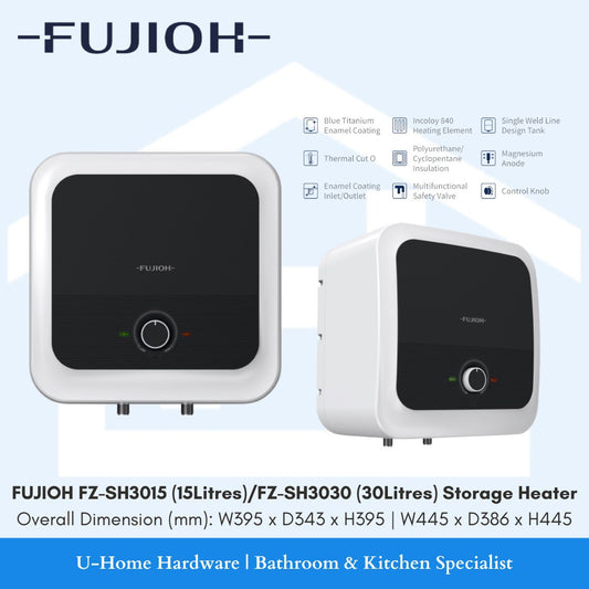 Fujioh storage heaters, comes in black and one white, with digital display panels, shown from front and side views