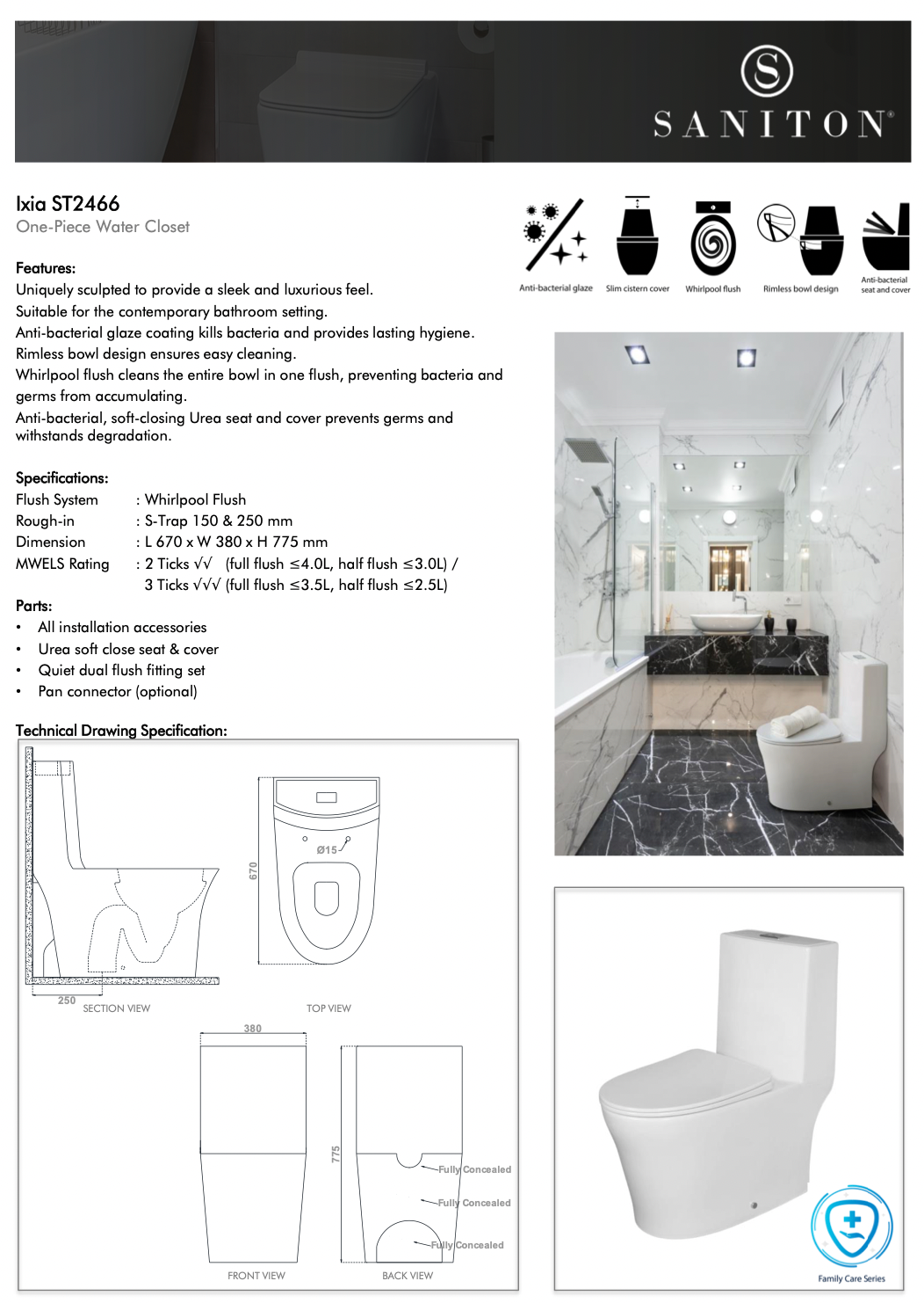 Saniton Ixia ST2466 One-Piece Water Closet