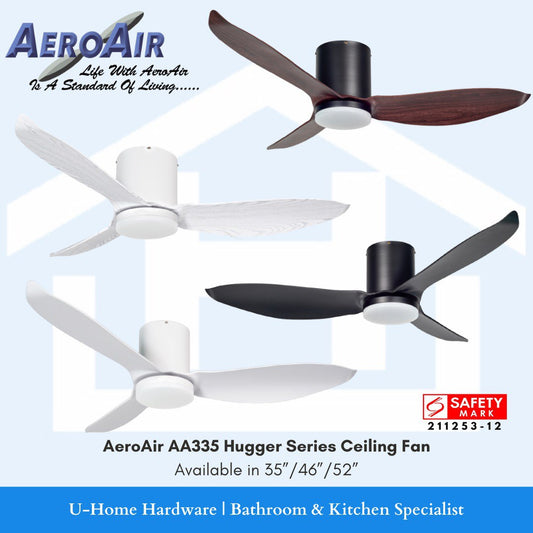 Aeroair AA335 Hugger Series Ceiling Fan with safety mark , ceiling fan singapore, ceiling fan with light singapore, ceiling fan with light, ceiling fan singapore review, ceiling fan without light, ceiling fan price singapore, ceiling fan with light and remote, ceiling fan light kit, ceiling fan with light for bedroom